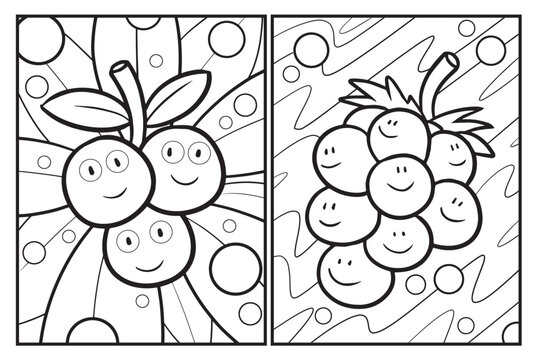 Cute Grapes Fruit Cartoon Coloring Pages