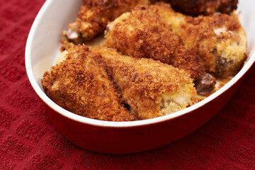 Home made breaded baked chicken legs