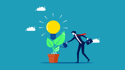  Develop skills or knowledge. businessman planting an idea bulb tree vector