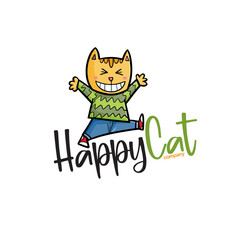 Funny happy cat company logo template