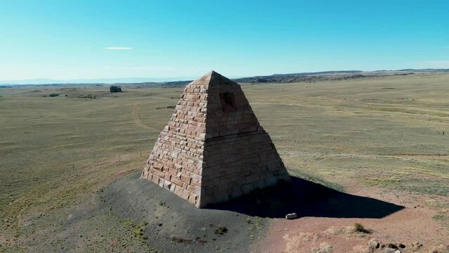 Ames Memorial Monument from Union Pacific Railroad Pyramid near Bosler and Laramie Wyoming from Aerial 4k Drone