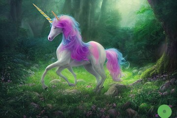 Obraz na płótnie Canvas A beautiful unicorn in a magical forest digital illustration