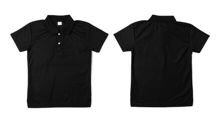 Black polo shirt mockup isolated on white background with clipping path.