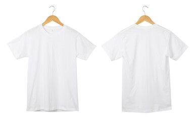 White T shirt mockup hanging isolated on white background with clipping path, Realistic t-shirt.