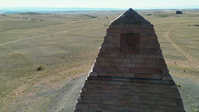 Ames Memorial Monument from Union Pacific Railroad Pyramid near Bosler and Laramie Wyoming from Aerial 4k Drone