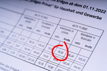 Letter from a German gas supplier with overpriced prices from November 1st, 2022