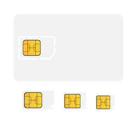 A set of SIM cards of different sizes, white. Vector illustration