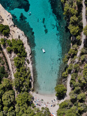 Beautiful panoramic view of Portals Vells beach in Majorca with an amazing turquoise sea,. Concept of summer, travel, relax, hotel, holiday and enjoy