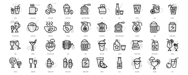 Fototapeta na wymiar Drinks icons set. Set of editable stroke icons.Vector set of Drinks 