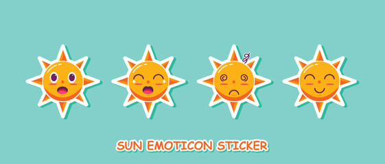 cute sticker illustration sun crying, happy, confused, shocked. emoticon set.