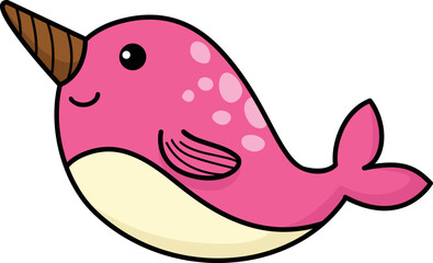 Illustration of colorful cartoon character narwhal