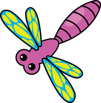 Illustration of colorful cartoon character dragonfly