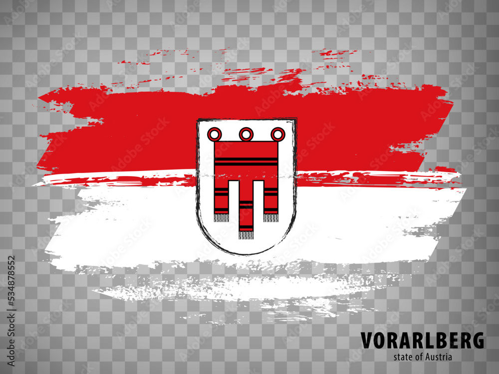 Wall mural Flag of Vorarlberg brush strokes. Flag of  Vorarlberg on transparent background for your web site design, app, UI. Austria. EPS10.