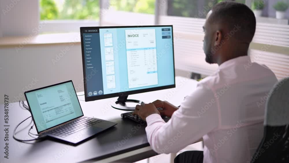 Poster accountant and business advisor with invoice