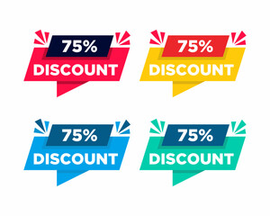 Round speech bubble shape promote set discount 75 percent vector illustration