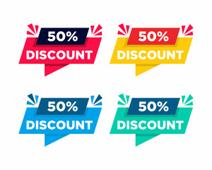 Round speech bubble shape promote set discount 50 percent vector illustration