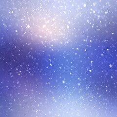 Wonderful blue winter outside defocus empty background decorated light falling snow and diffused glow.