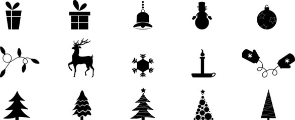 Fototapeta na wymiar illustrations. Contours and silhouettes. Christmas tree, snowman, garland, deer.