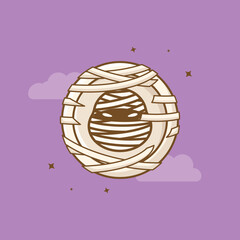 Cartoon icon illustration of cloth-wrapped mummy coin for Halloween party. Halloween concept. Simple premium design
