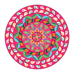 Colorful Mandala for coloring book. Vector hand drawn mandala doodle design. Ethnic mandala with colorful tribal ornament. Isolated. Bright colors.Decorative round ornaments.Yoga logos Vector