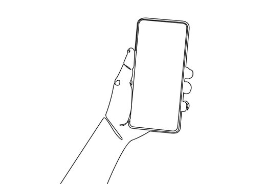 recommend clip art: Continuous one line drawing of of hand holding smartphone