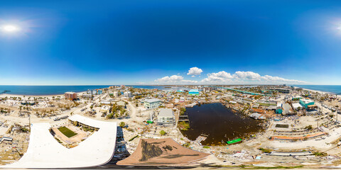 Aerial 360 spherical photo Fort Myers Beach destruction aftermath Hurricane Ian 2022