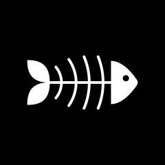 Fish bone white on blak vector icon