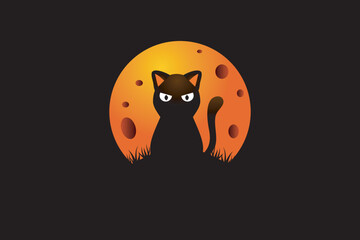 Cat with orange full moon .