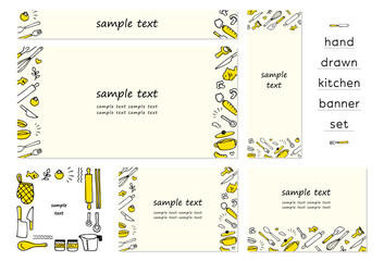 手描きのキッチンツールのバナーセット