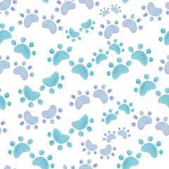 Fototapeta na wymiar Cat paws seamless pattern for textile, fabric, wrapping paper. Cat paws tile print in childish style.