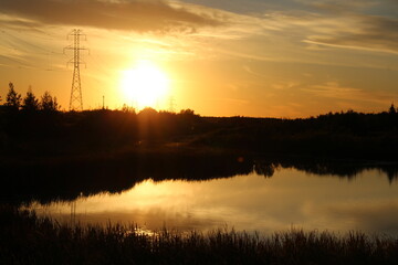 warm sunset over lake