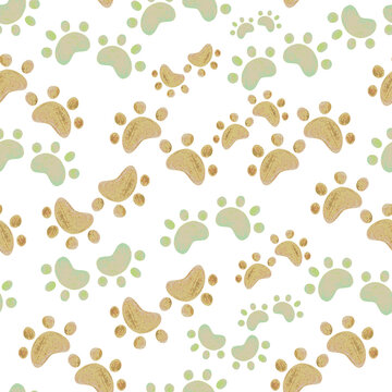 Cat paws seamless pattern for textile, fabric, wrapping paper. Cat paws tile print in childish style.