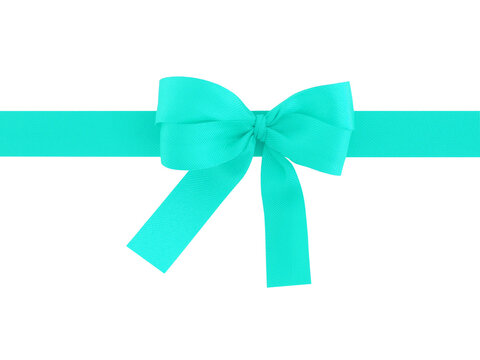 single turquoise pastel ribbon with bow isolated on white