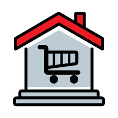 Supermarket building icon. Shopping mall map location sign. Apartment shopping symbol. Vector illustration.