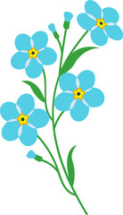 Cartoon botanic garden plant light blue forget me not flower