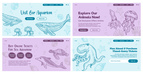 Sea aquarium promotion at web banner set design