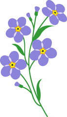 Cartoon botanic garden plant purple forget me not flower