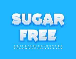 Vector health badge Sugar Free White trendy Font. 3D creative Alphabet Letters and Numbers set