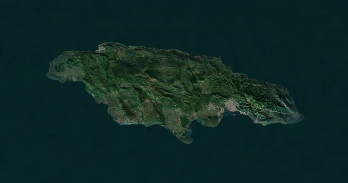 Jamaica south to north map with 3d relief 4K satellite ground top height