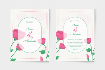 Wedding invitation template with pink rose watercolor