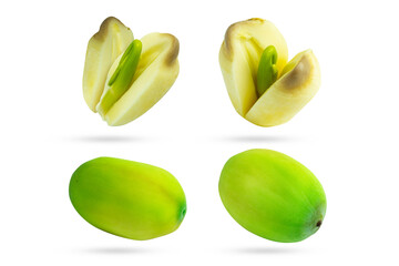 Peeled Lotus seeds close up on white background. Clipping path