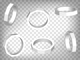 Set of perspective projections 3d octagonal ring model icons on transparent background.  3d octagonal ring.  Abstract concept of graphic elements for your web site design, app, UI. EPS 10