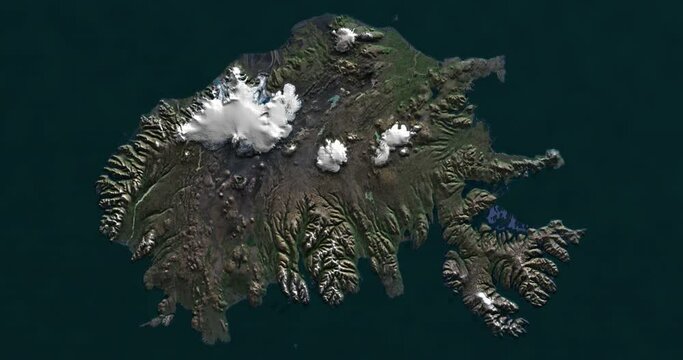 Iceland north to south map with 3d relief 4K satellite ground top height