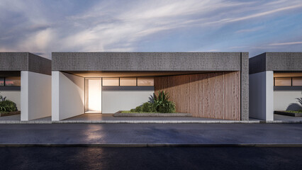 Architecture 3d rendering illustration of modern minimal house with facilities space