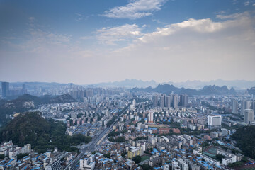 Liuzhou  city skyline buildings in Guangxi China 