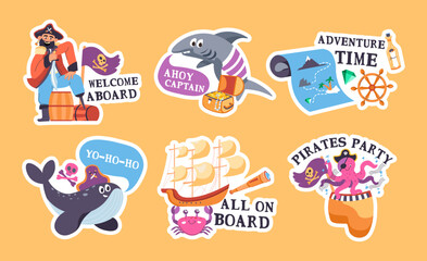 Sticker design set with pirates party elements
