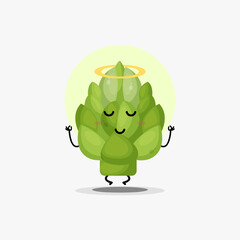 cute artichoke vegetable character meditating in yoga pose