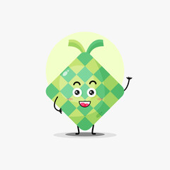 cute ketupat food character waving