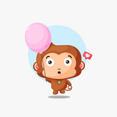 Obraz na płótnie Canvas Cute monkey floating with balloon illustration