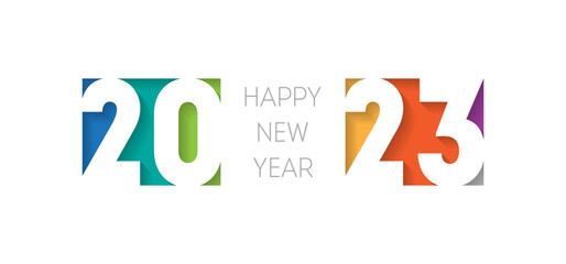 Happy new year 2023, horizontal banner. Brochure or calendar cover vector design template. Cover of business diary for 20 23 with wishes. The art of cutting paper.